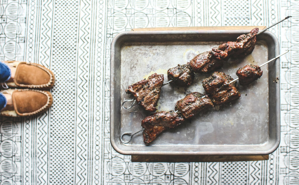 Simple marinated and grilled steak tips.