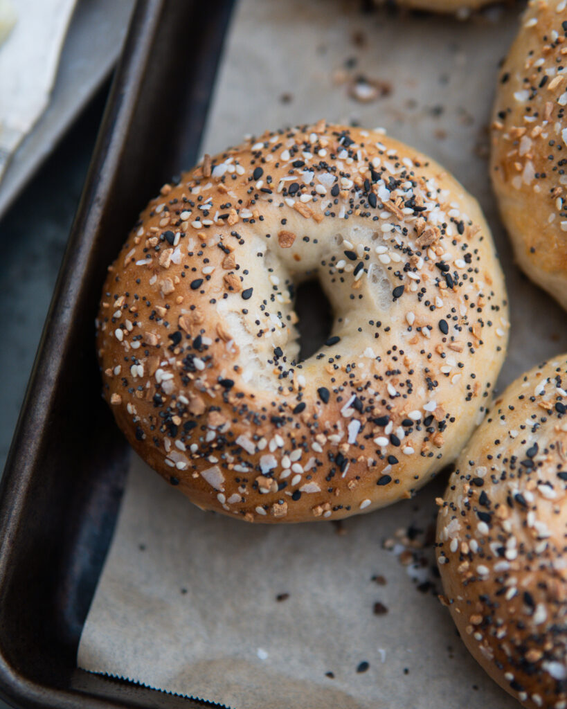Close up on Boiled & Baked Everything Bagels.