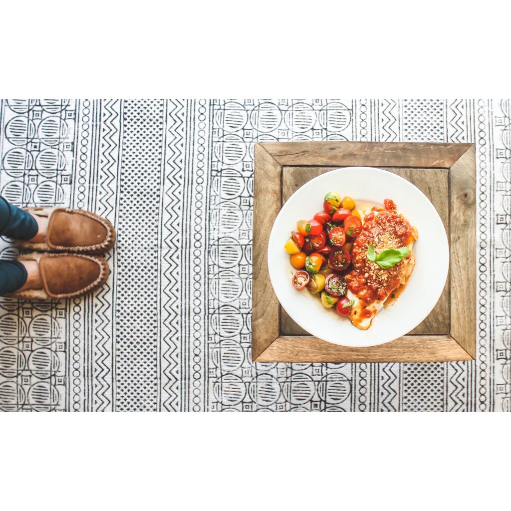 Finished plate of Cast Iron Bruschetta Chicken.