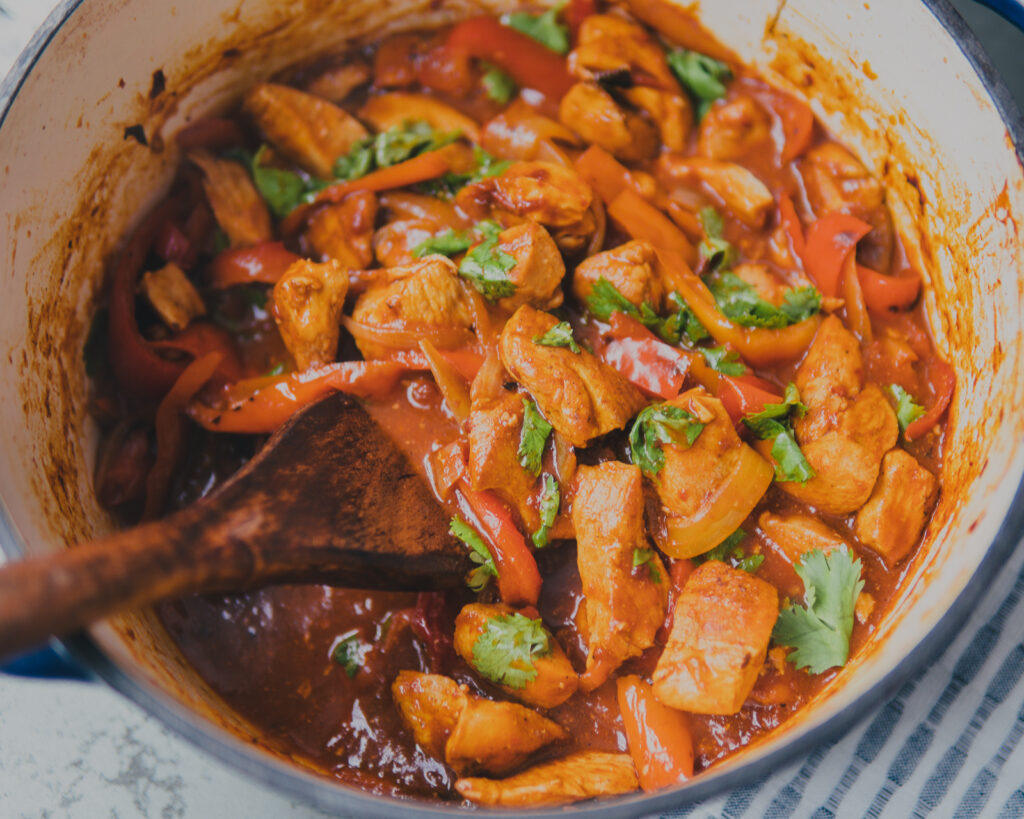 Large pot of chipotle chicken.