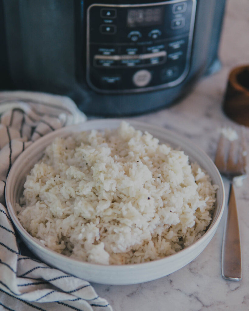 Bowl of Pressure Cooker Coconut Rice. 