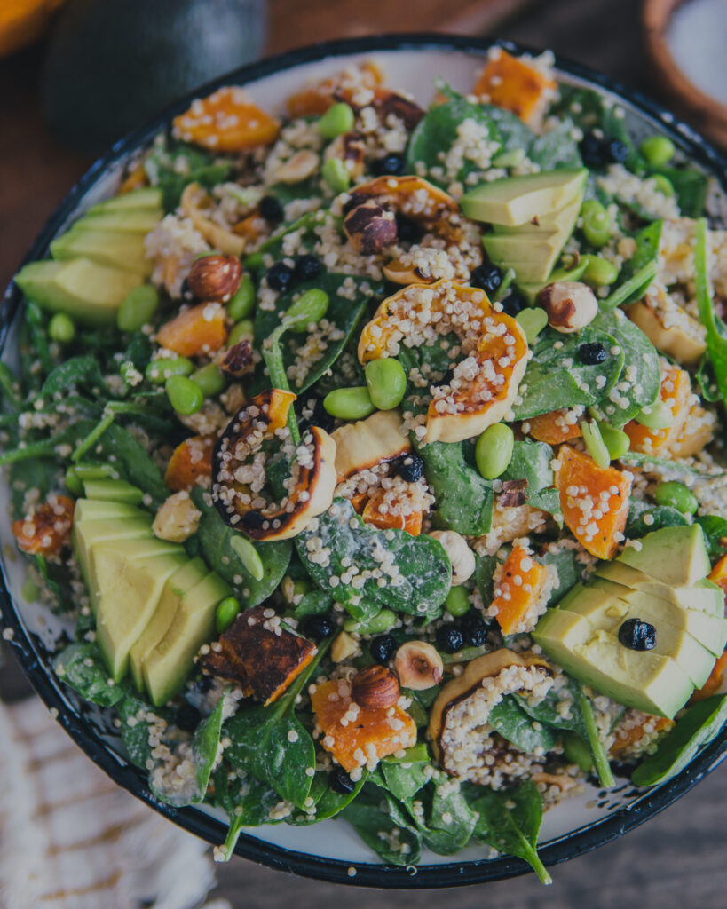 Fall Harvest Quinoa Salad in a serving bowl. 