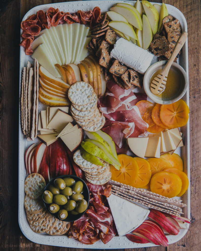 Overhead shot of the full Winter Charcuterie Board Spread.